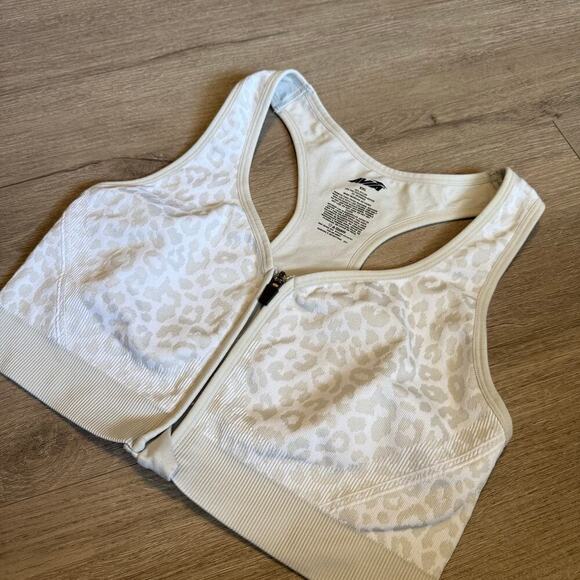 Avia Zip Front Sports Bra XXL Leopard Print Light Grey Racerback Style AV18191 - Picture 1 of 13